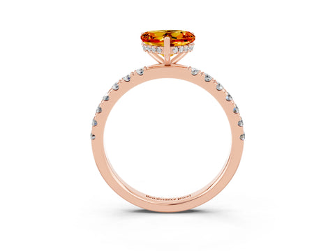 Rose gold Heart Cut Citrine Pave Band Solitaire Ring with Four-Prong Setting_27