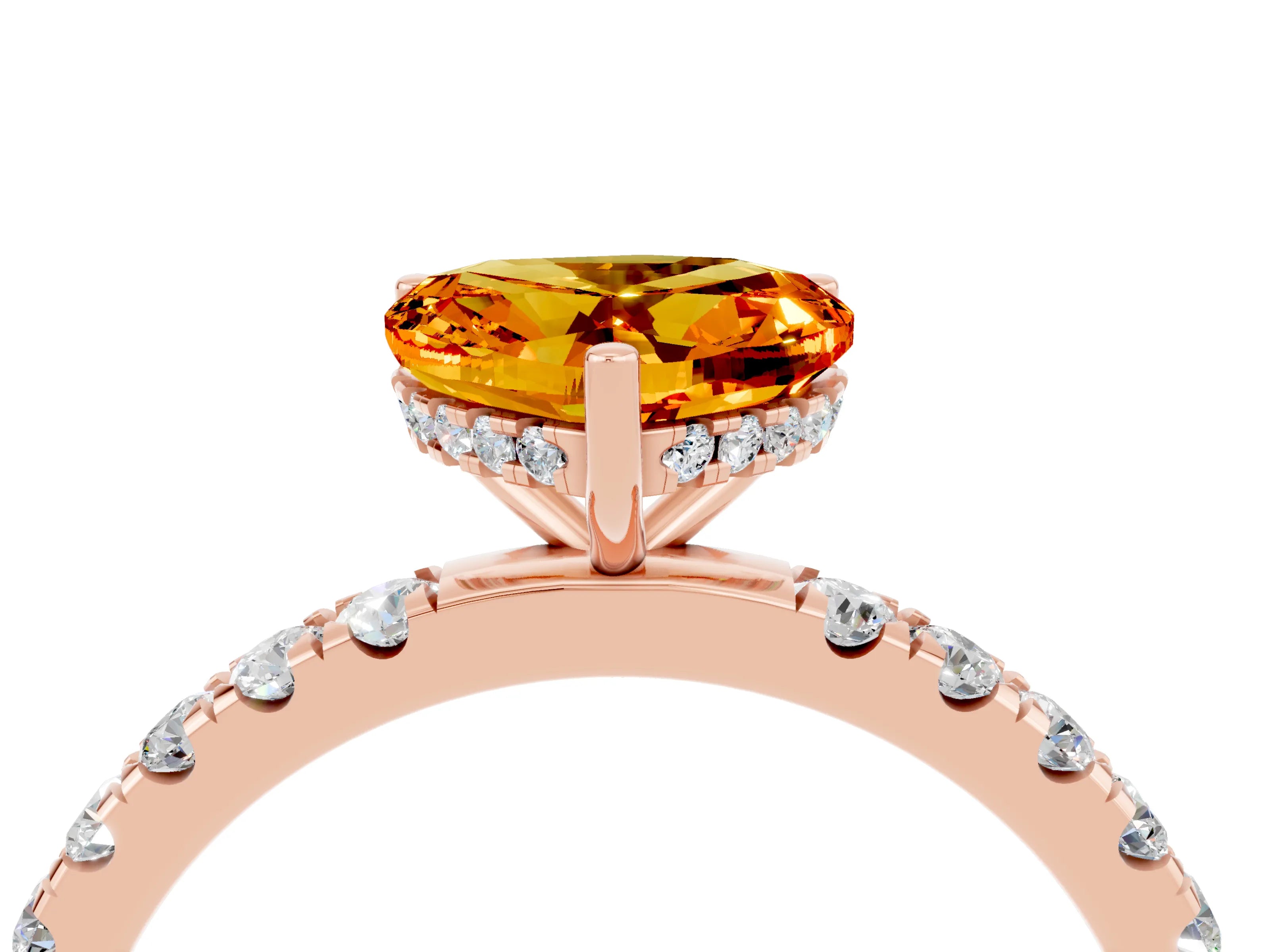 Rose gold Heart Cut Citrine Pave Band Solitaire Ring with Four-Prong Setting_28