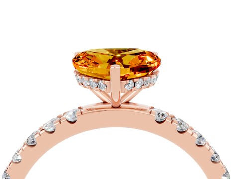 Rose gold Heart Cut Citrine Pave Band Solitaire Ring with Four-Prong Setting_28