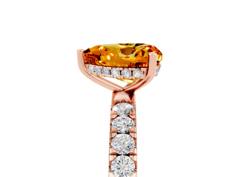 Rose gold Heart Cut Citrine Pave Band Solitaire Ring with Four-Prong Setting_29