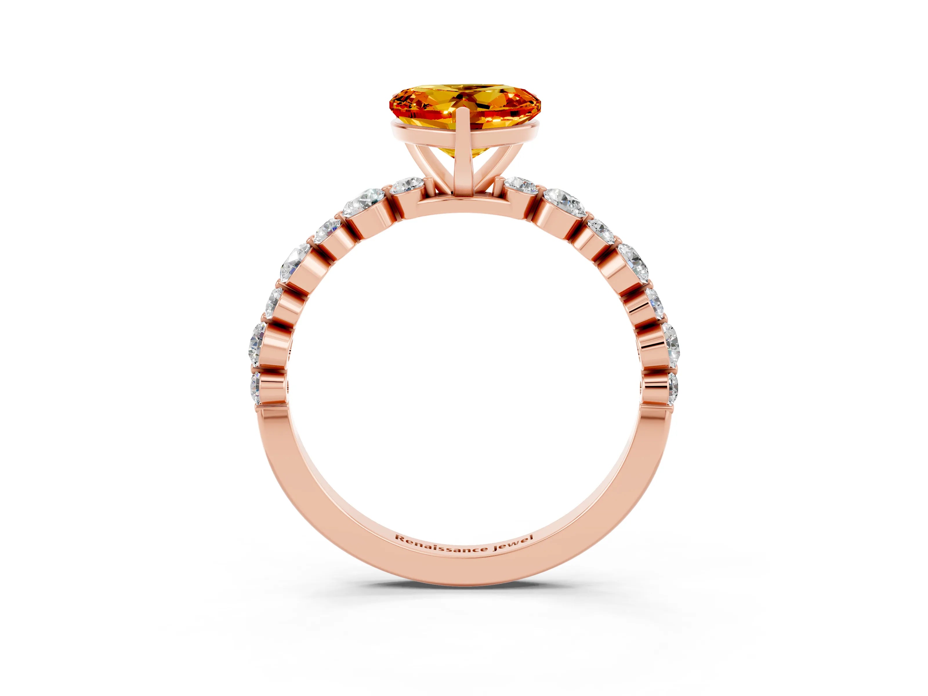 Rose gold Heart Cut Citrine Prong Set Engagement Ring with Pavé Band_3