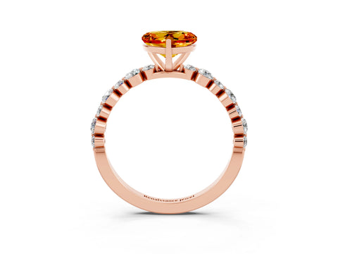 Rose gold Heart Cut Citrine Prong Set Engagement Ring with Pavé Band_3