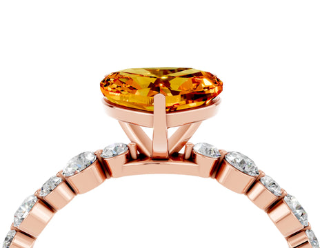 Rose gold Heart Cut Citrine Prong Set Engagement Ring with Pavé Band_4