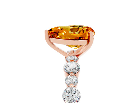 Rose gold Heart Cut Citrine Prong Set Engagement Ring with Pavé Band_5