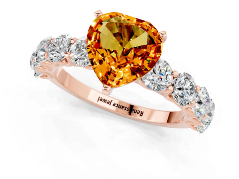 Rose gold Heart Cut Citrine Prong Setting with Side Stones on a Pave Band_1