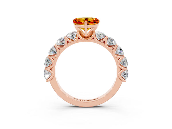 Rose gold Heart Cut Citrine Prong Setting with Side Stones on a Pave Band