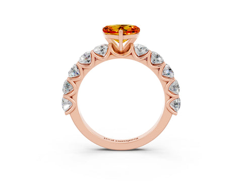 Rose gold Heart Cut Citrine Prong Setting with Side Stones on a Pave Band_3