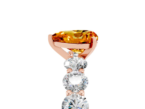 Rose gold Heart Cut Citrine Prong Setting with Side Stones on a Pave Band_5