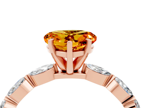 Rose gold Heart Cut Citrine Ring with Marquise Side Stones and Prong Setting_4