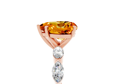 Rose gold Heart Cut Citrine Ring with Marquise Side Stones and Prong Setting_5