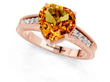 Rose gold Heart Cut Citrine Ring with Milgrain Pavé Band and Four-Prong Setting_13