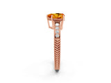 Rose gold Heart Cut Citrine Ring with Milgrain Pavé Band and Four-Prong Setting_14