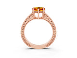 Rose gold Heart Cut Citrine Ring with Milgrain Pavé Band and Four-Prong Setting_15