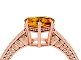 Rose gold Heart Cut Citrine Ring with Milgrain Pavé Band and Four-Prong Setting_16