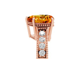 Rose gold Heart Cut Citrine Ring with Milgrain Pavé Band and Four-Prong Setting_17