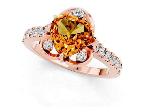 Rose gold Heart Cut Citrine Ring with Pavé Band and Floral Prong Setting_1