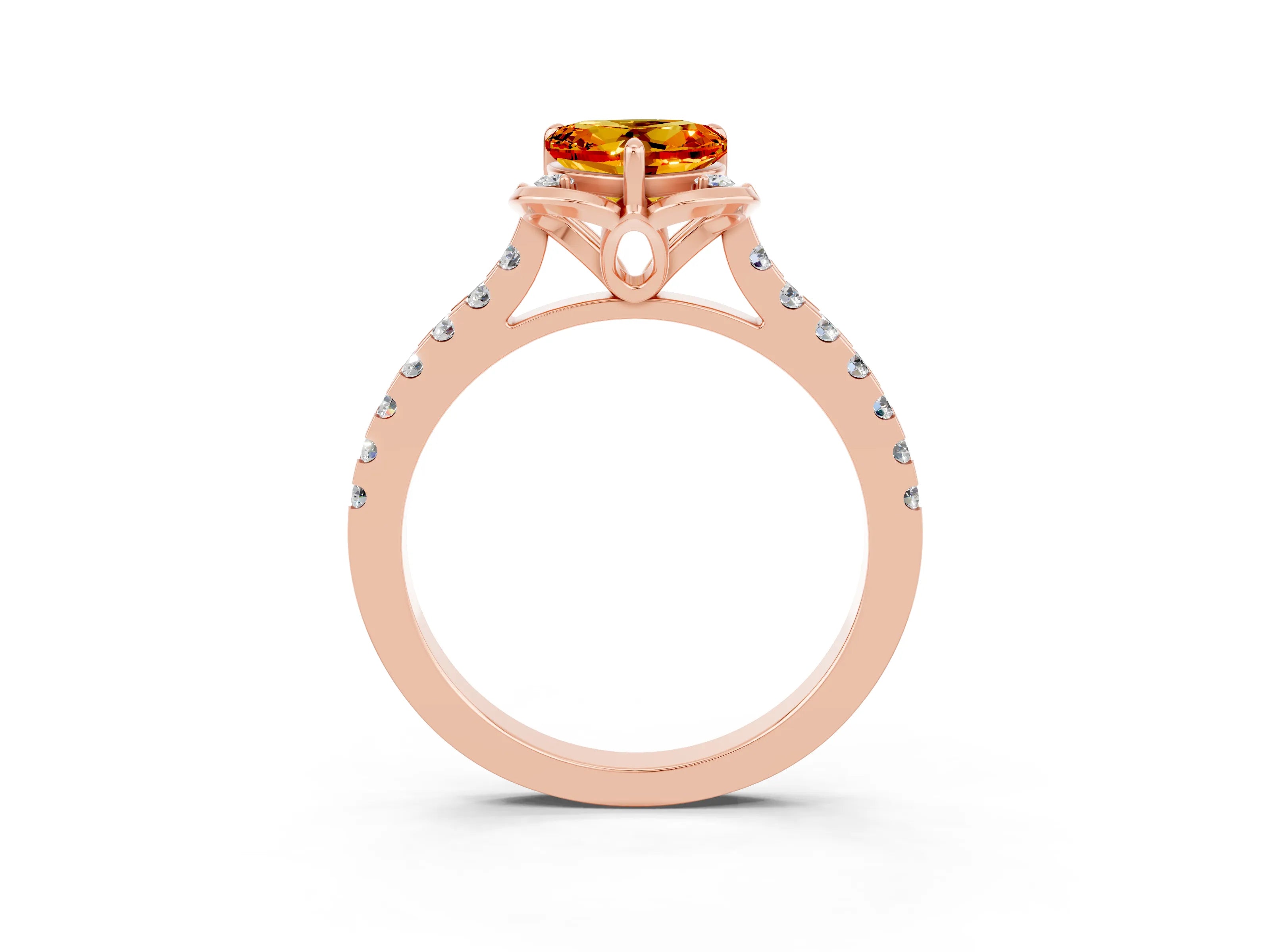 Rose gold Heart Cut Citrine Ring with Pavé Band and Floral Prong Setting_3