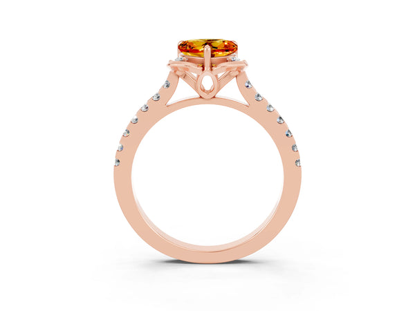 Rose gold Heart Cut Citrine Ring with Pavé Band and Floral Prong Setting