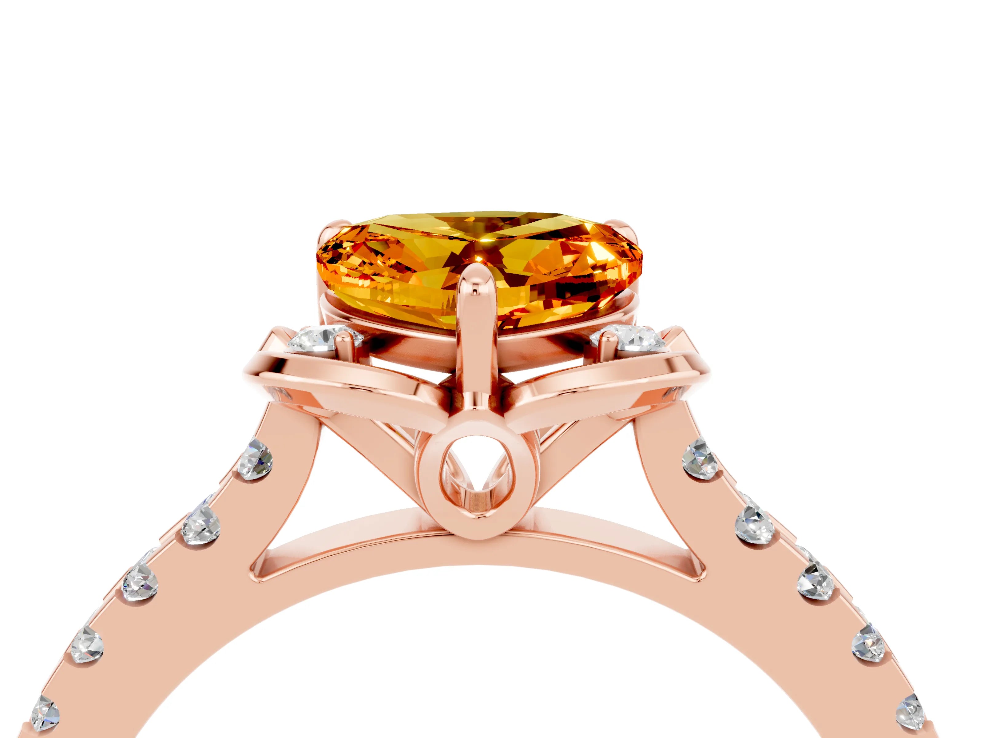 Rose gold Heart Cut Citrine Ring with Pavé Band and Floral Prong Setting_4