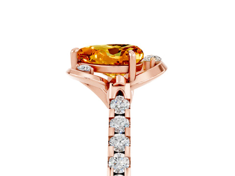 Rose gold Heart Cut Citrine Ring with Pavé Band and Floral Prong Setting_5