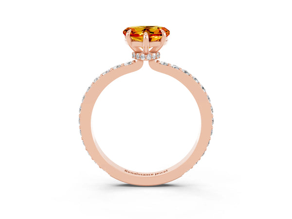 Rose gold Heart Cut Citrine Pavé Engagement Ring with Round  Accents and Prong Setting
