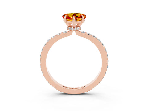 Rose gold Heart Cut Citrine Ring with Pavé Band and Four-Prong Setting_3