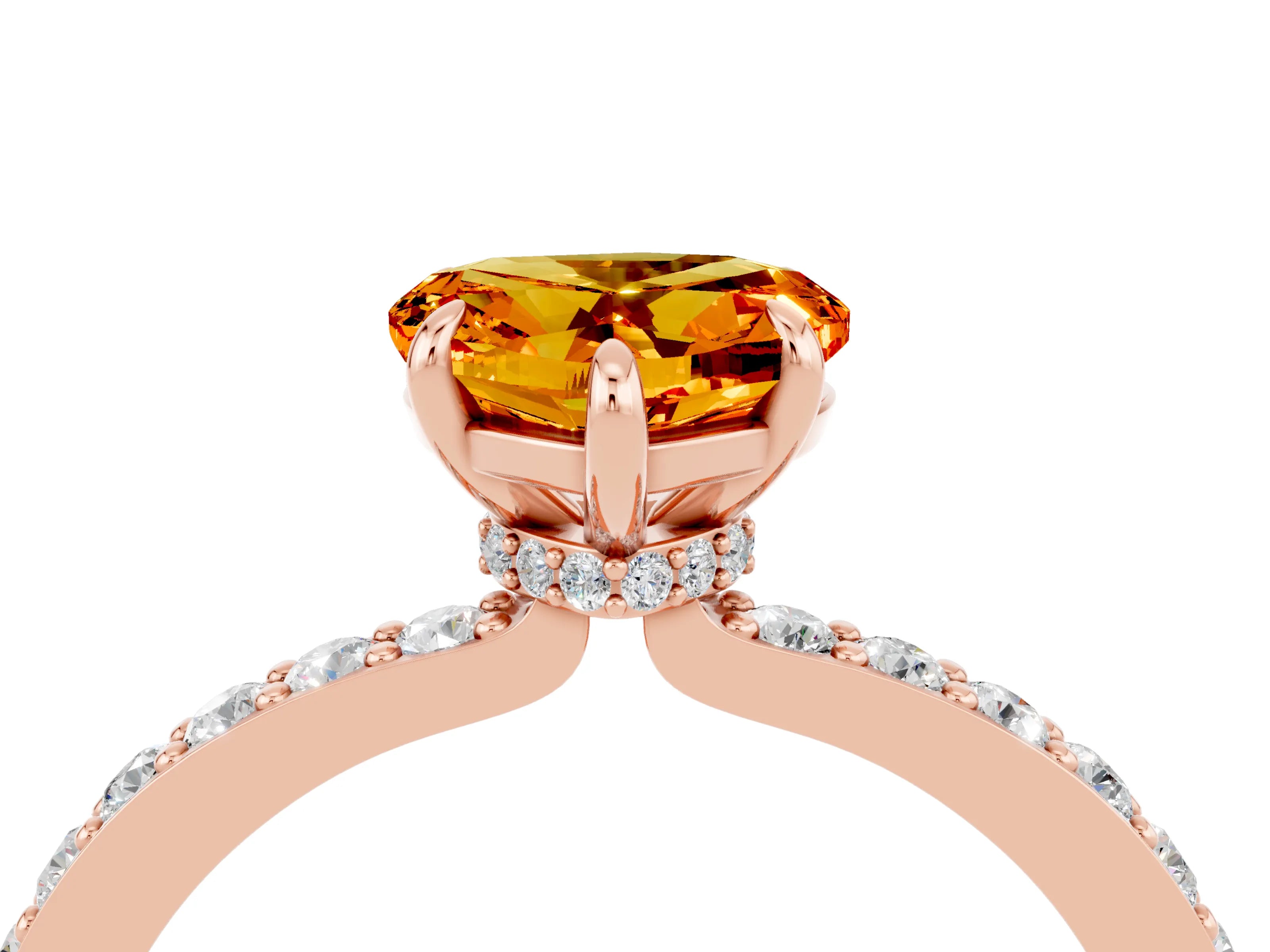 Rose gold Heart Cut Citrine Ring with Pavé Band and Four-Prong Setting_4
