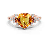 Rose gold Heart Cut Citrine Ring with Side Stones and Four-Prong Setting_36