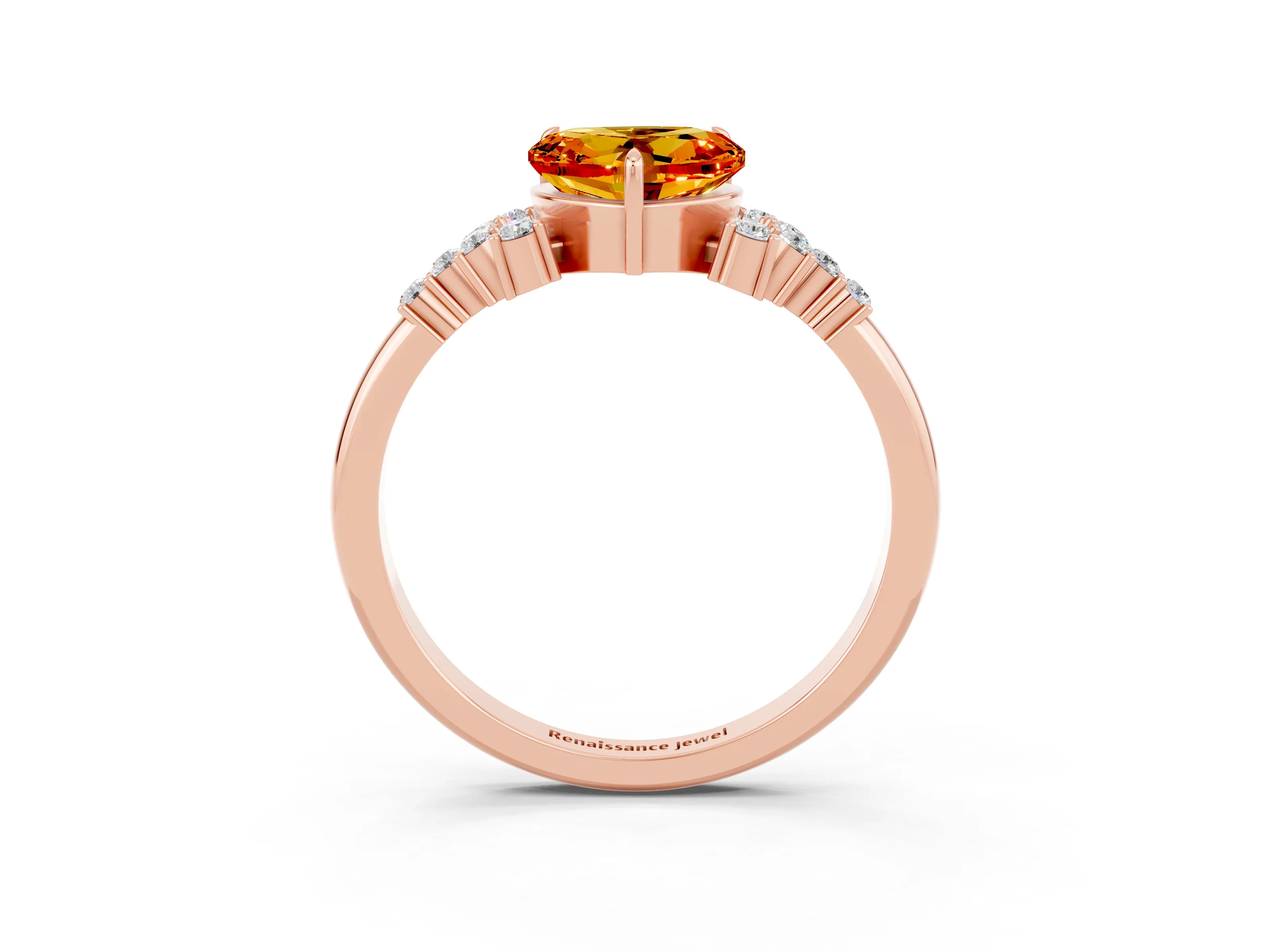 Rose gold Heart Cut Citrine Ring with Side Stones and Four-Prong Setting_39