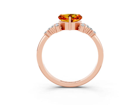 Rose gold Heart Cut Citrine Ring with Side Stones and Four-Prong Setting_39