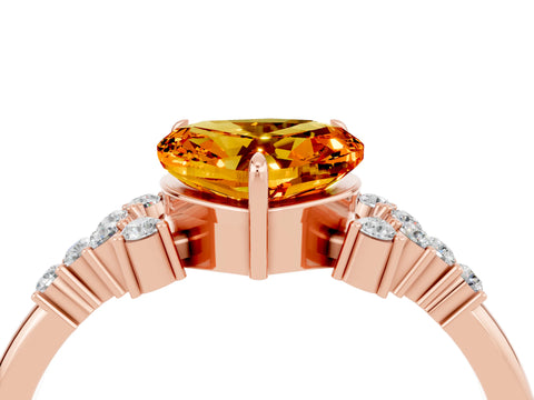 Rose gold Heart Cut Citrine Ring with Side Stones and Four-Prong Setting_40