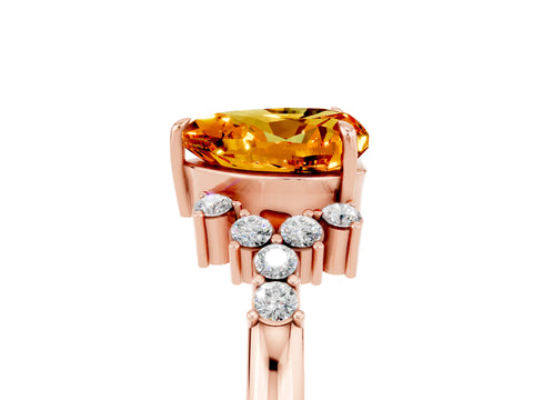 Rose gold Heart Cut Citrine Ring with Side Stones and Four-Prong Setting_41