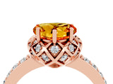 Rose gold Heart Cut Citrine Scalloped Halo Engagement Ring with Round Shared Prong Band_28