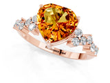 Rose gold Heart Cut Citrine Scattered Round Accent Ring with Prong Setting_31