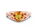 Rose gold Heart Cut Citrine Solitaire Celtic Knot Ring with Four-Prong Setting_12