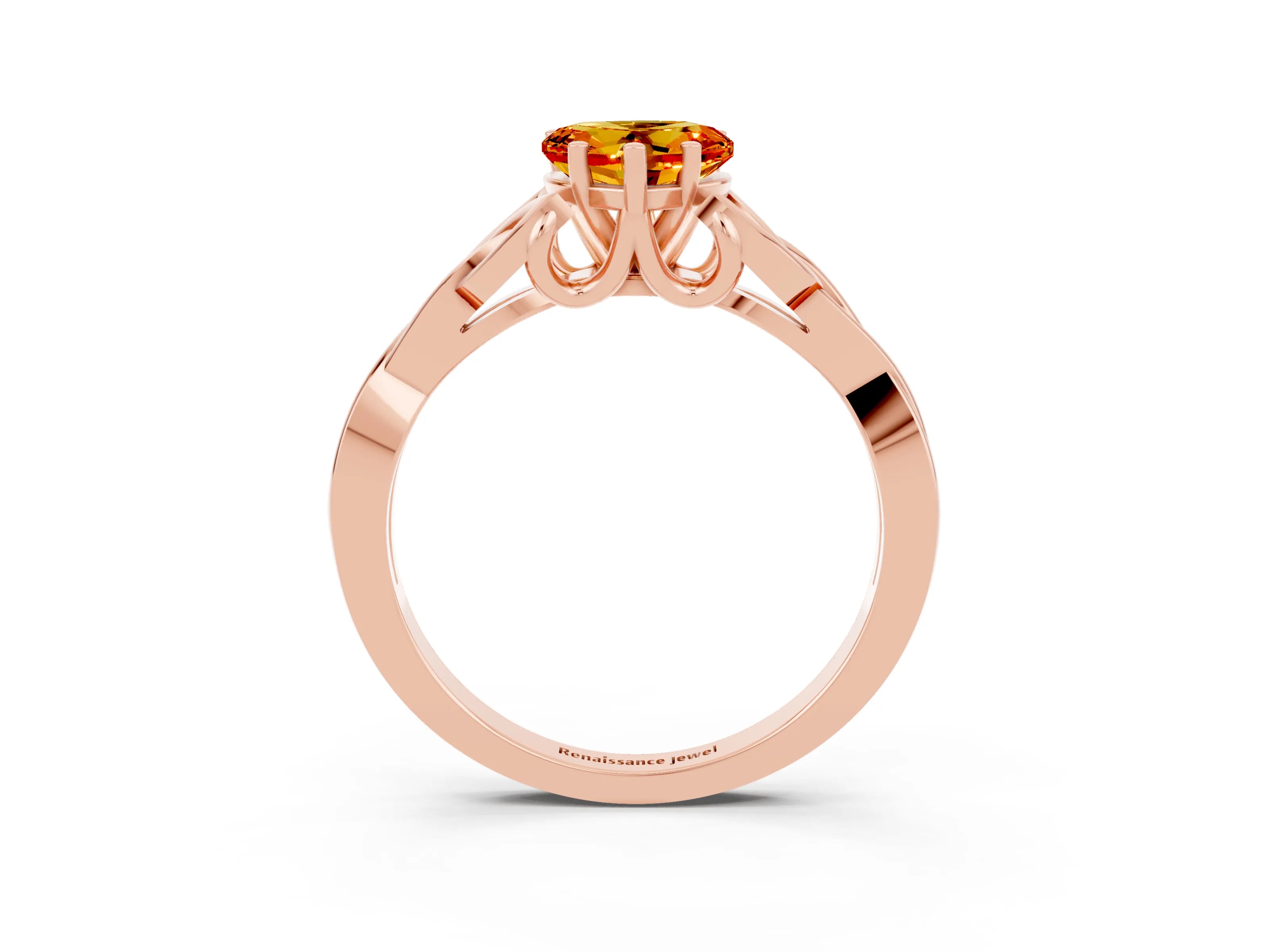 Rose gold Heart Cut Citrine Solitaire Celtic Knot Ring with Four-Prong Setting_15