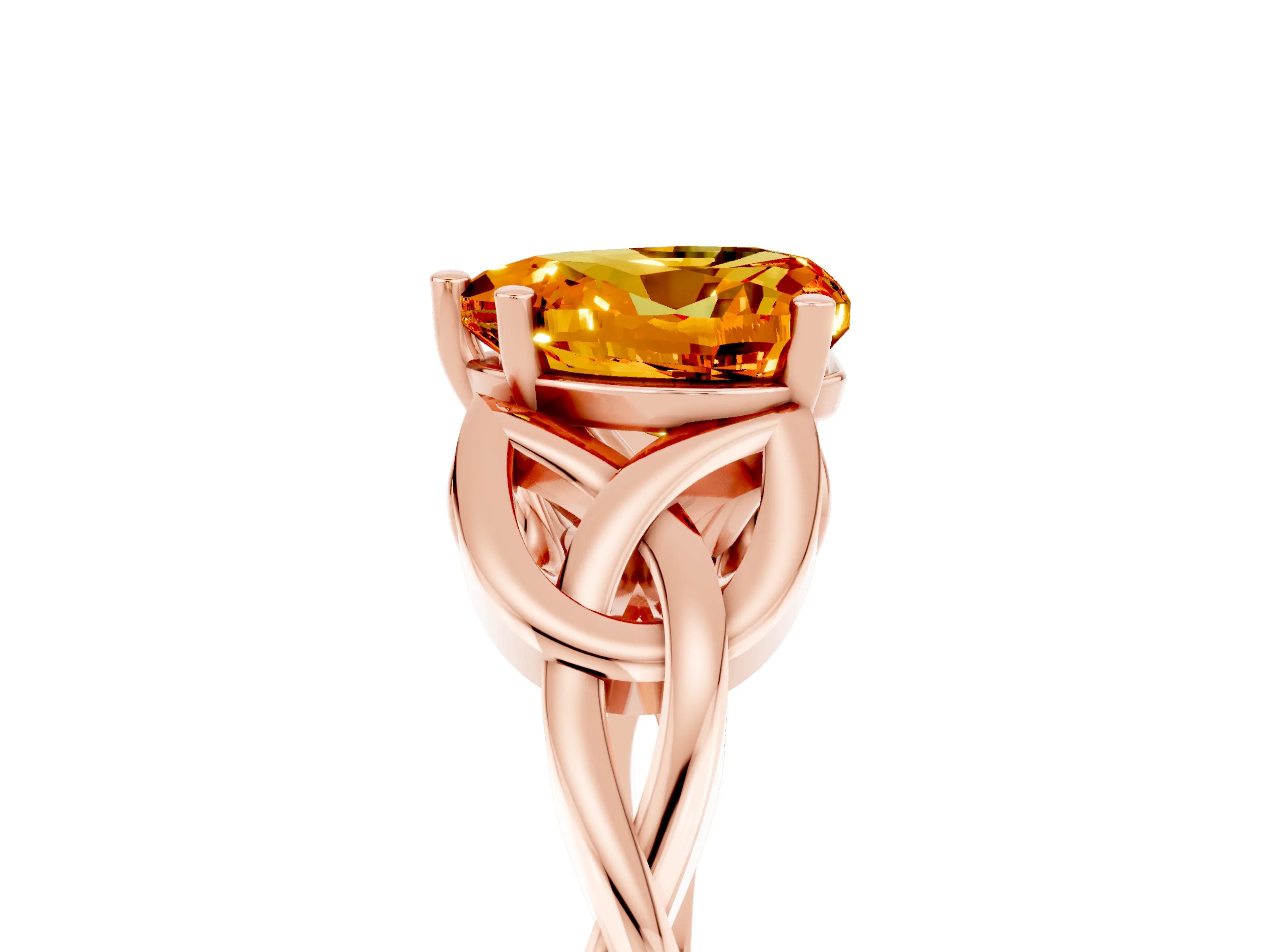 Rose gold Heart Cut Citrine Solitaire Celtic Knot Ring with Four-Prong Setting_17