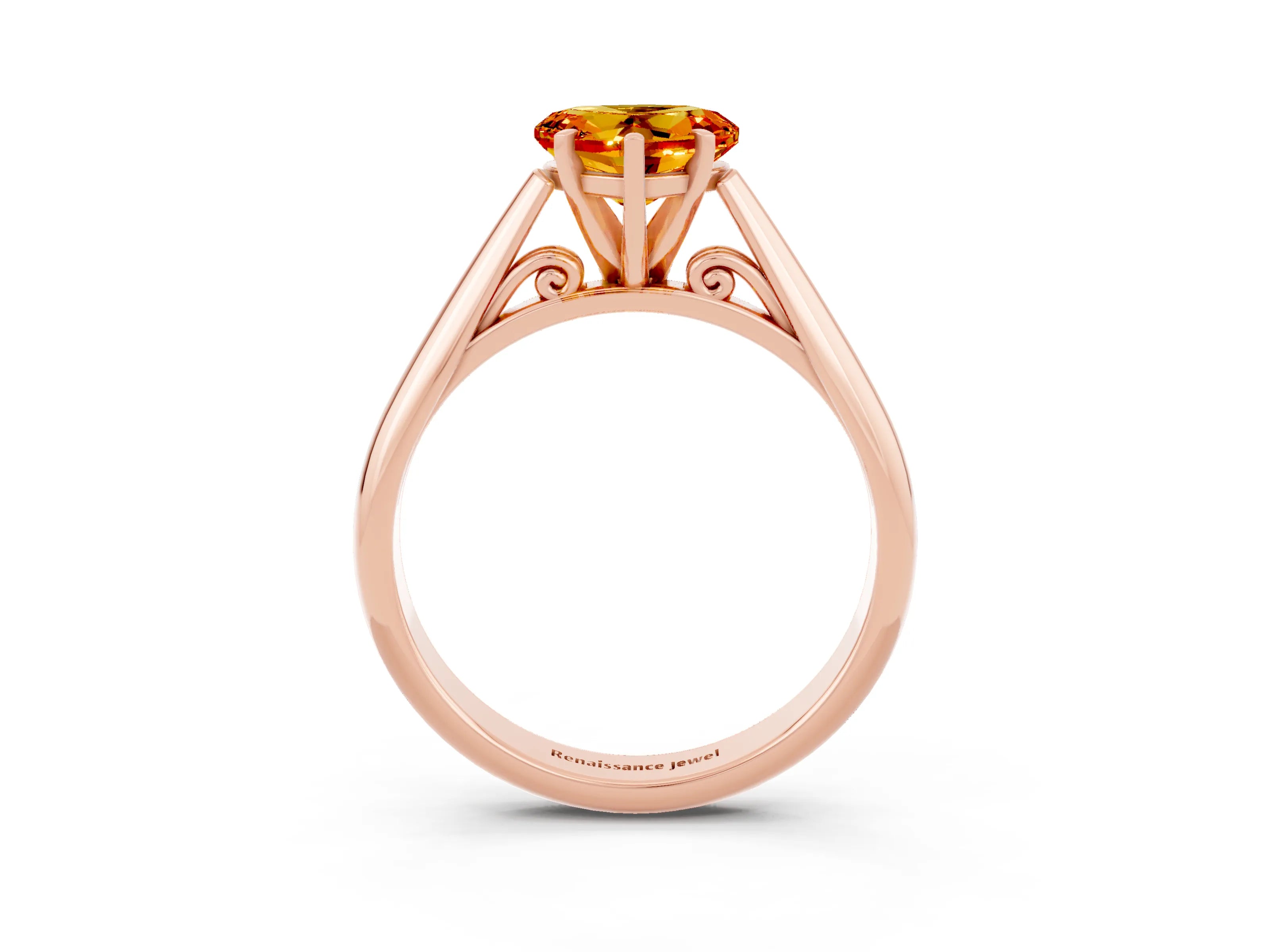 Rose gold Heart Cut Citrine Solitaire Engagement Ring with Cathedral Setting and Four-Prong Mount_15