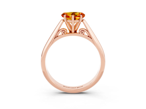 Rose gold Heart Cut Citrine Solitaire Engagement Ring with Cathedral Setting and Four-Prong Mount