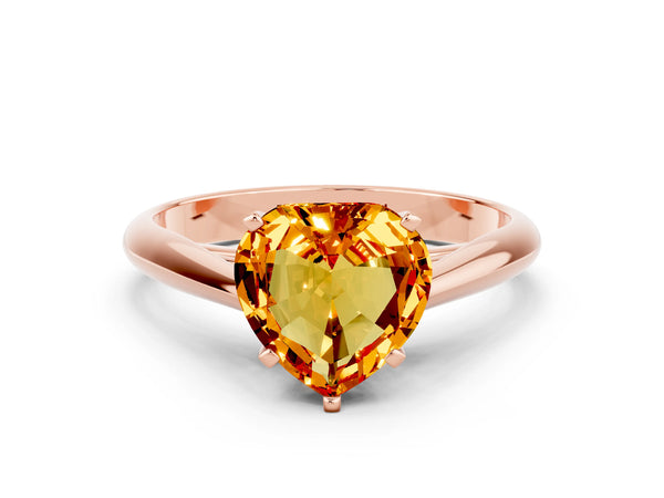 Rose gold Heart Cut Citrine Solitaire Engagement Ring with Cathedral Setting and Four-Prong Mount