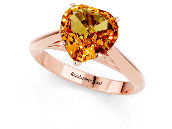 Rose gold Heart Cut Citrine Solitaire Engagement Ring with Cathedral Setting and Four-Prong Mount