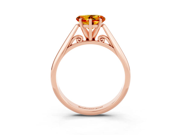 Rose gold Heart Cut Citrine Solitaire Engagement Ring with Cathedral Setting and Four-Prong Mount