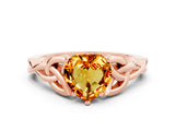 Rose gold Heart Cut Citrine Solitaire Engagement Ring with Celtic Knot Band and Four-Prong Setting