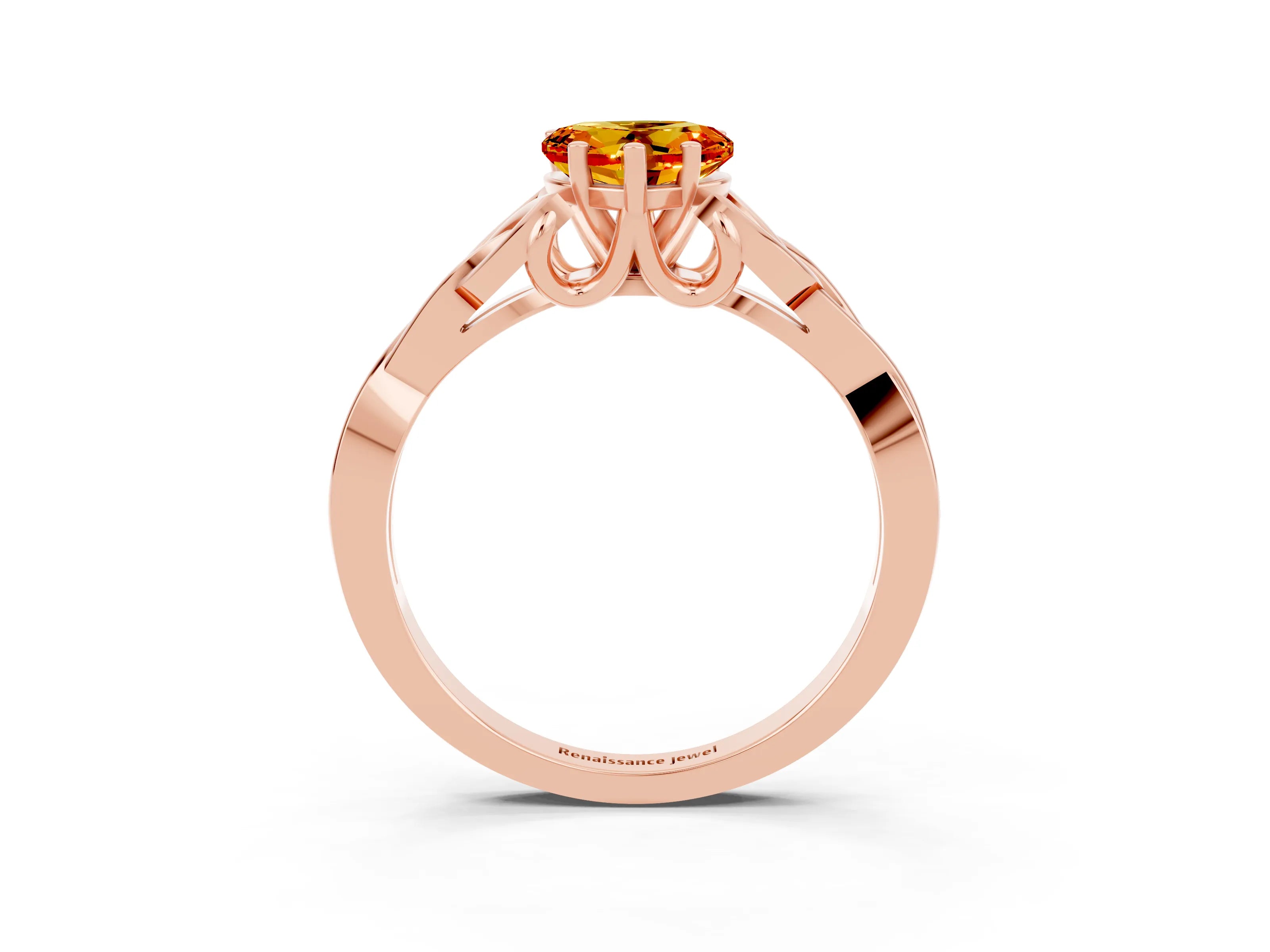 Rose gold Heart Cut Citrine Solitaire Engagement Ring with Celtic Knot Band and Four-Prong Setting_3