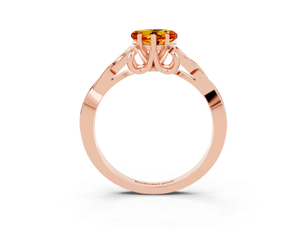 Rose gold Heart Cut Citrine Solitaire Engagement Ring with Celtic Knot Band and Four-Prong Setting