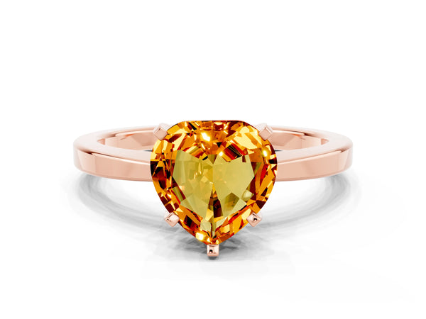 Rose gold Heart Cut Citrine Solitaire Engagement Ring with Classic Band and Four-Prong Setting