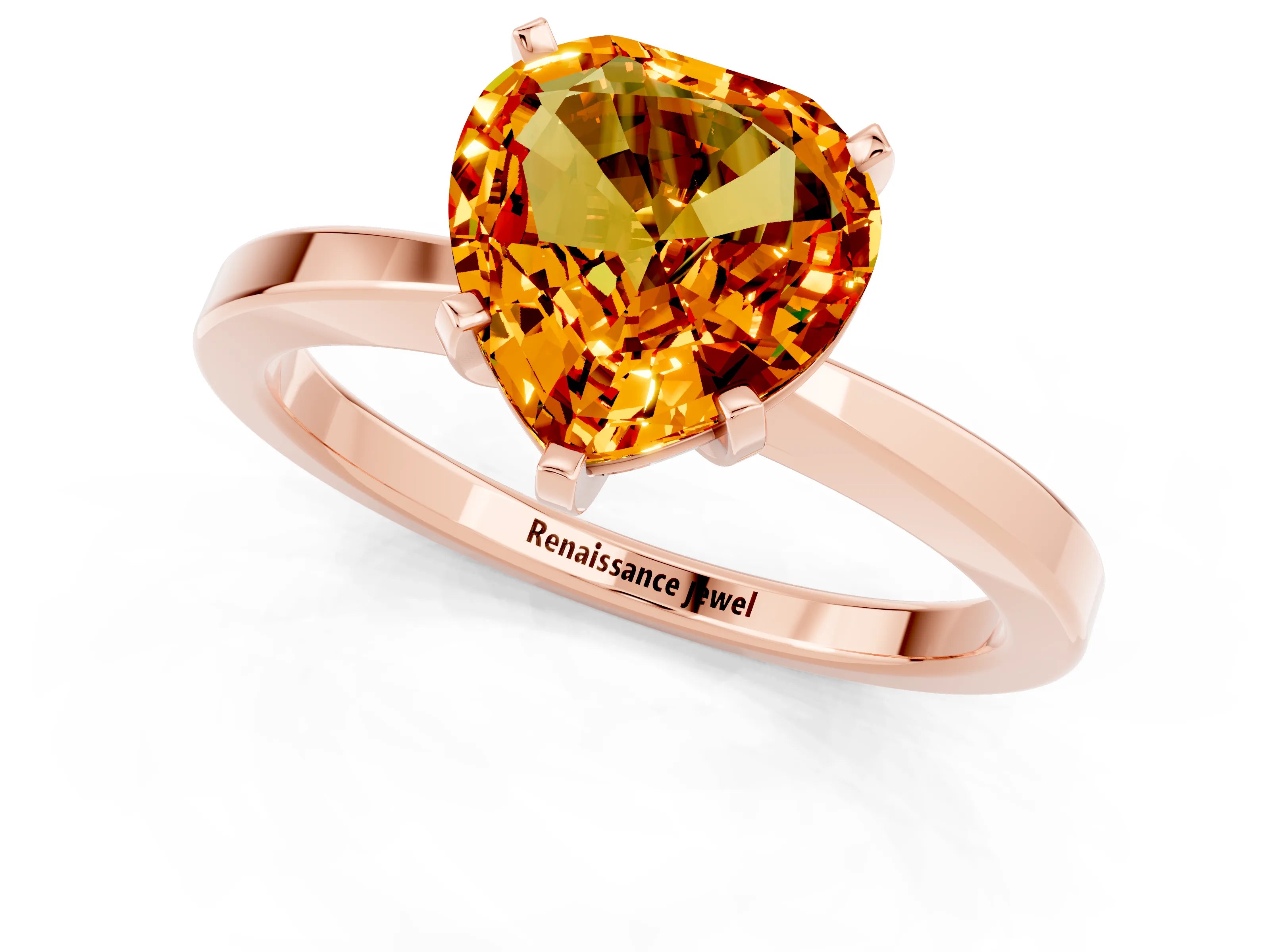 Rose gold Heart Cut Citrine Solitaire Engagement Ring with Classic Band and Four-Prong Setting_25