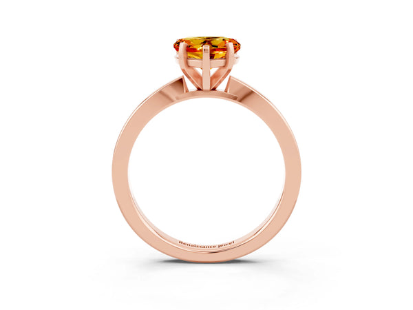 Rose gold Heart Cut Citrine Solitaire Engagement Ring with Classic Band and Four-Prong Setting