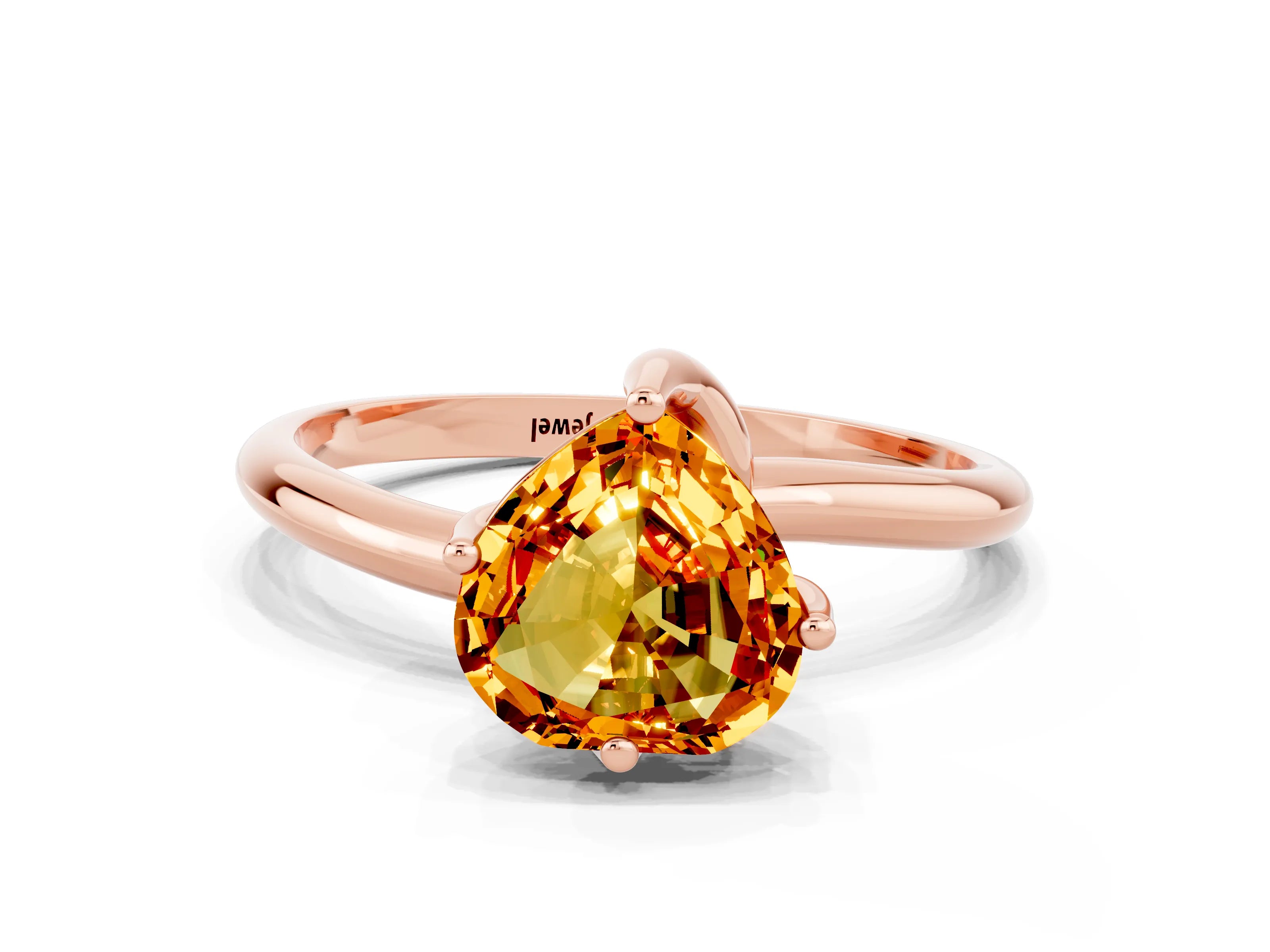 Rose gold Heart Cut Citrine Solitaire Engagement Ring with Four-Prong Setting and Classic Band_12