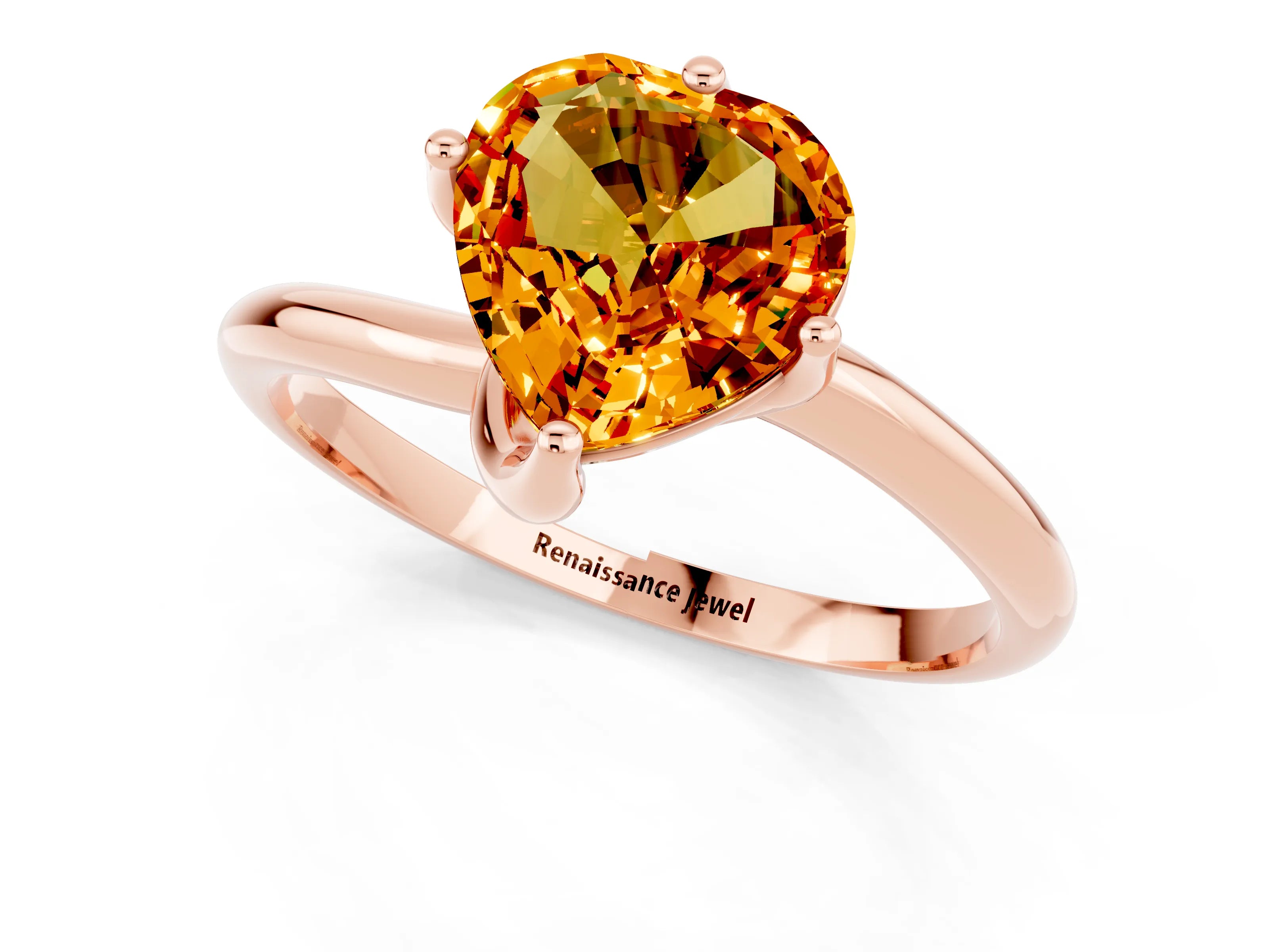 Rose gold Heart Cut Citrine Solitaire Engagement Ring with Four-Prong Setting and Classic Band_13